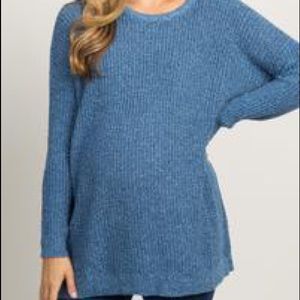 PinkBlush Blue Knit Cutout Back Maternity Sweater